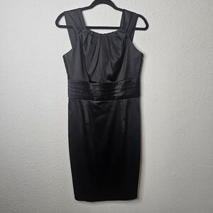 Calvin Klein Dress Womens Shiny Satin Midi Sheath Formal Event Classic Black Tie